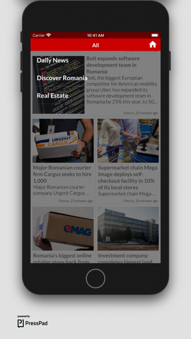 Emulate iPhone app Romania Insider daily news using MyAndroid