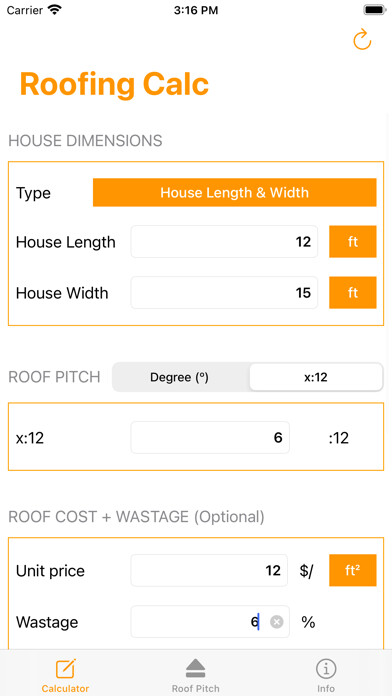 Emulate iPhone app Roofing Calculator - Calc using MyAndroid