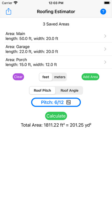 Emulate iPhone app Roofing Estimator using MyAndroid