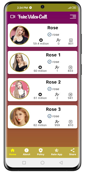 Run android online APK Rose Blackpink fake video call from MyAndroid or emulate Rose Blackpink fake video call using MyAndroid