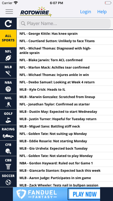 Emulate iPhone app RotoWire Fantasy News Center using MyAndroid Emulate iPhone app RotoWire Fantasy News Center using MyAndroid