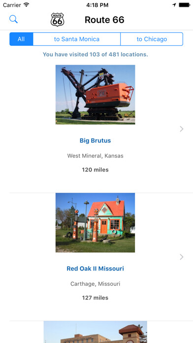 Emulate iPhone app Route 66: Points of Interest using MyAndroid