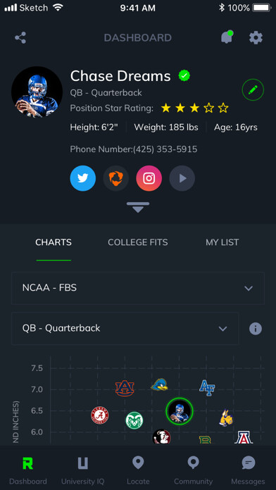Emulate iPhone app ROUTE College Football Recruit using MyAndroid