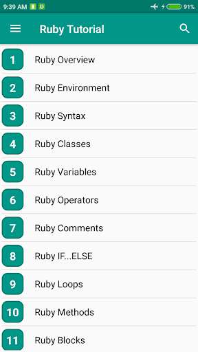 Run android online APK Ruby Tutorial from MyAndroid or emulate Ruby Tutorial using MyAndroid