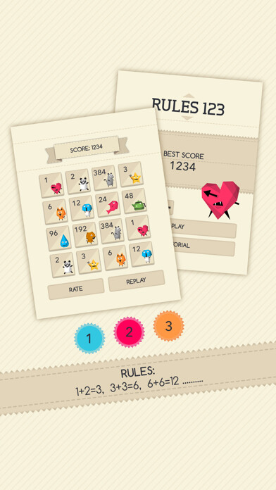 Emulate iPhone app Rules 123: Best numbers puzzle game connecting the best of Threes and 2048 Free using MyAndroid