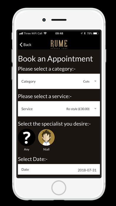 Emulate iPhone app Rume Barber Shop using MyAndroid Emulate iPhone app Rume Barber Shop using MyAndroid