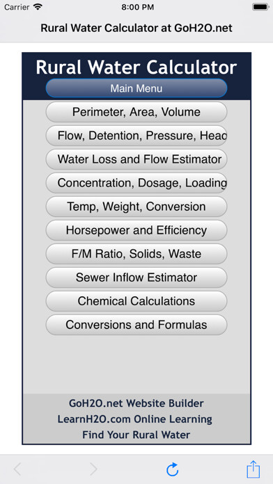 Emulate iPhone app Rural Water Calculator using MyAndroid