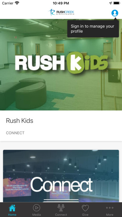 Emulate iPhone app Rush Creek Bible Church using MyAndroid