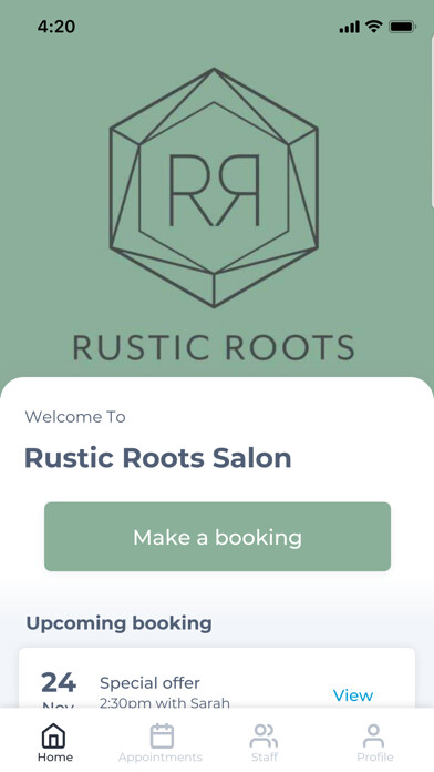 Emulate iPhone app Rustic Roots Salon using MyAndroid Emulate iPhone app Rustic Roots Salon using MyAndroid
