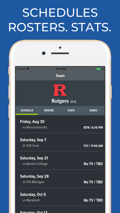 Emulate iPhone app Rutgers Football Schedules using MyAndroid