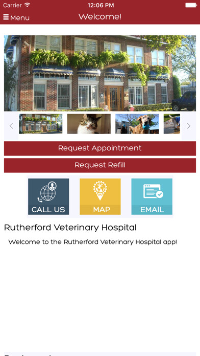 Emulate iPhone app Rutherford Veterinary Hospital using MyAndroid
