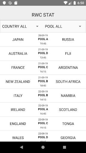 Run android online APK RWC Stat 2019 from MyAndroid or emulate RWC Stat 2019 using MyAndroid
