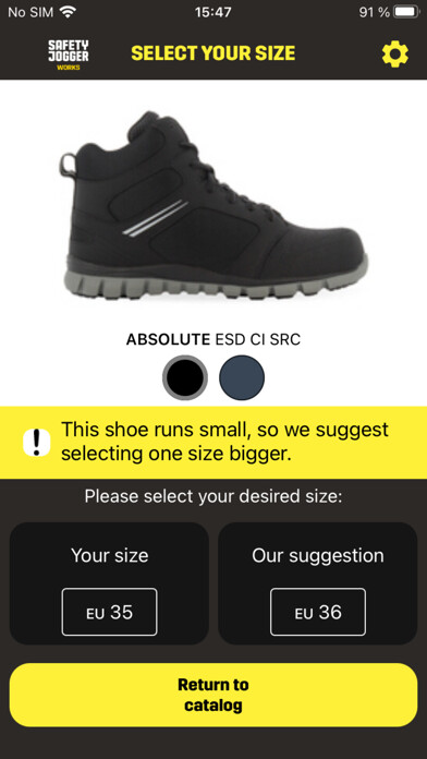 Emulate iPhone app Safety Jogger FootSizer using MyAndroid Emulate iPhone app Safety Jogger FootSizer using MyAndroid