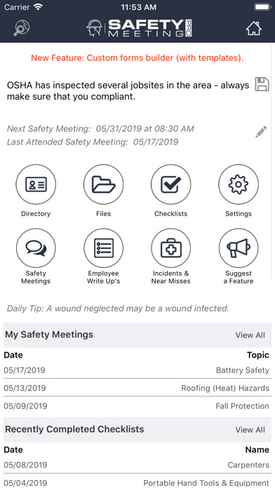 Emulate iPhone app Safety Meeting Pro using MyAndroid