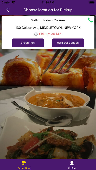 Emulate iPhone app Saffron Fine Indian Cuisine using MyAndroid