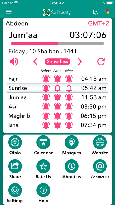 Emulate iPhone app Salawaty - Prayer Times using MyAndroid