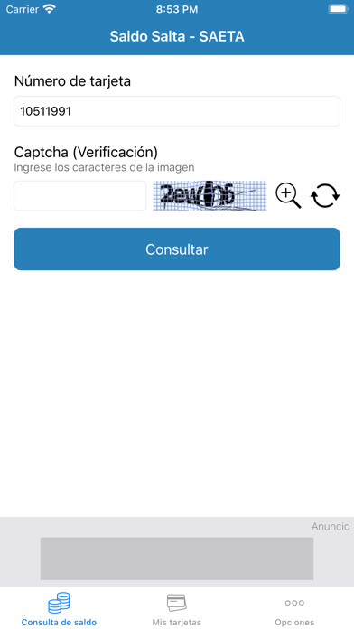 Emulate iPhone app Saldo Colectivos Salta using MyAndroid