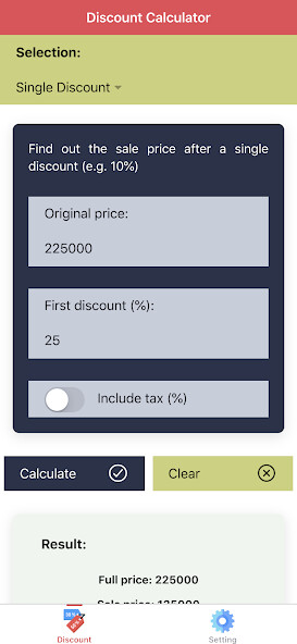 Run android online APK Sale Discount Calculator - Percent Off  Sales Tax from MyAndroid or emulate Sale Discount Calculator - Percent Off  Sales Tax using MyAndroid
