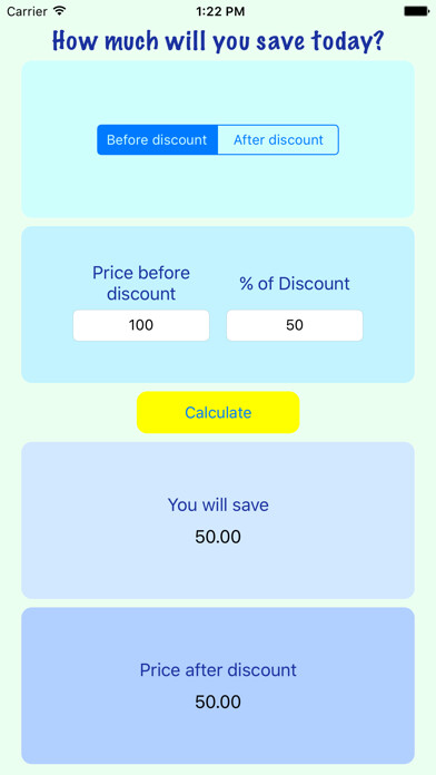 Emulate iPhone app Sale Discount Calculator using MyAndroid