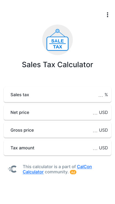 Emulate iPhone app Sales Tax Calculator - CalCon using MyAndroid