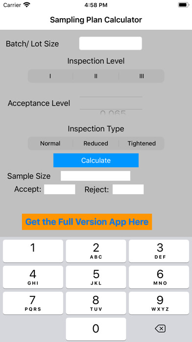 Emulate iPhone app Sampling Calculator Lite using MyAndroid