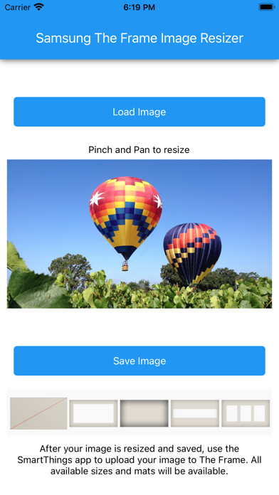 Emulate iPhone app Samsung Frame Art Tool using MyAndroid