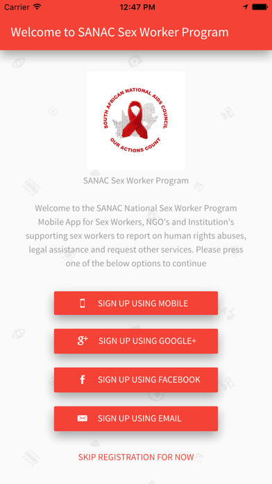 Emulate iPhone app SANAC Sex Worker Program using MyAndroid
