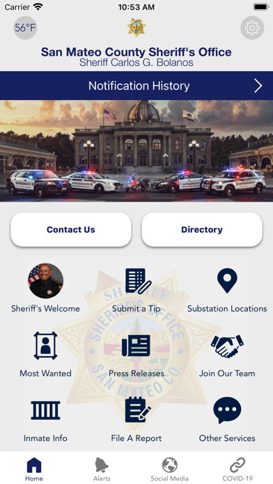 Emulate iPhone app San Mateo County Sheriff CA using MyAndroid