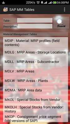 Emulate Android APK SAP MM Tables with Fields Emulate Android APK SAP MM Tables with Fields