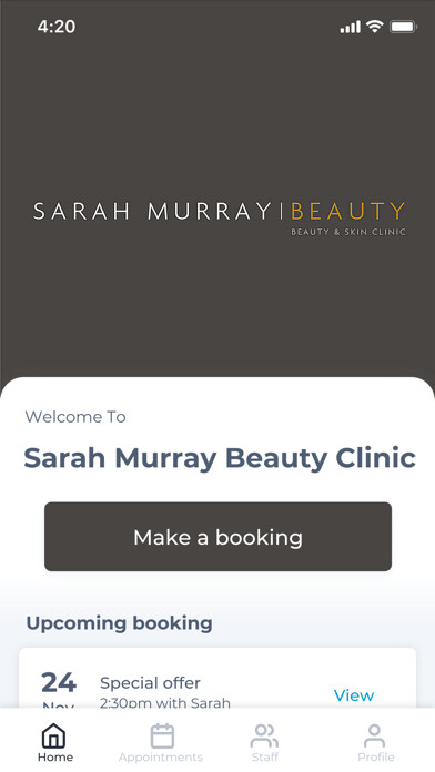 Emulate iPhone app Sarah Murray Beauty Clinic using MyAndroid