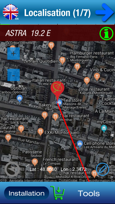 Emulate iPhone app SatCatcher Dish Installation using MyAndroid