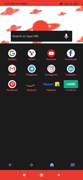 Run android online APK Saturn Browser from MyAndroid or emulate Saturn Browser using MyAndroid