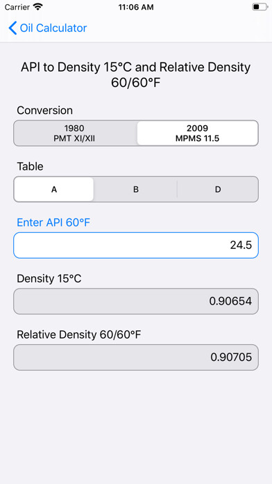 Emulate iPhone app Saybolt Oil Calculator using MyAndroid Emulate iPhone app Saybolt Oil Calculator using MyAndroid