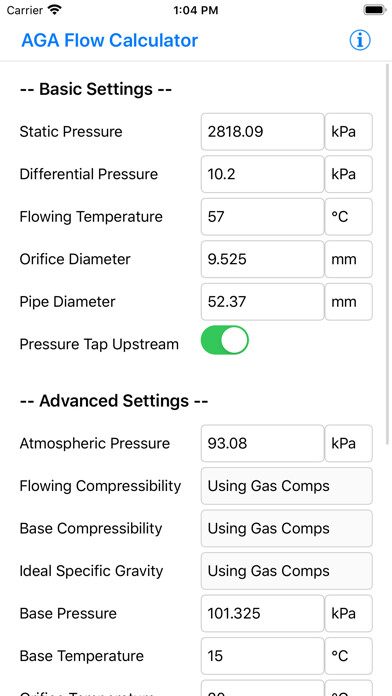 Emulate iPhone app SCADACore AGA Flow Calculator using MyAndroid