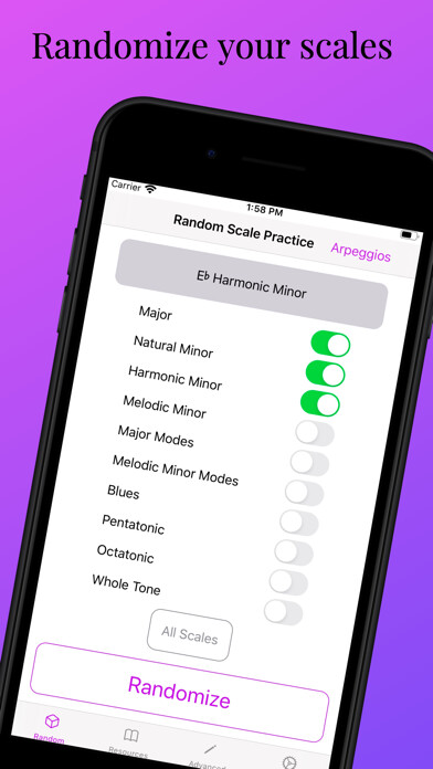Emulate iPhone app Scale Practice - Randomizer using MyAndroid Emulate iPhone app Scale Practice - Randomizer using MyAndroid