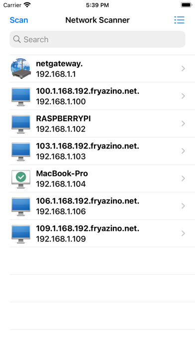 Emulate iPhone app ScanNet - Network Scanner using MyAndroid