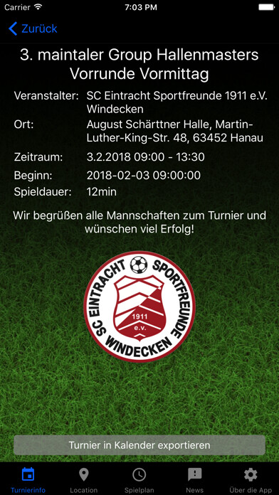 Emulate iPhone app SC Et-Sf Windecken Turniere using MyAndroid
