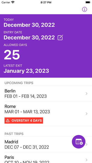 Emulate iPhone app Schengen Calculator 90/180 using MyAndroid
