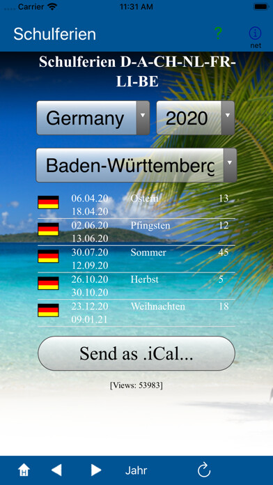 Emulate iPhone app Schulferien D-A-CH using MyAndroid