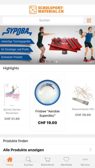 Emulate iPhone app schulsport-material.ch using MyAndroid