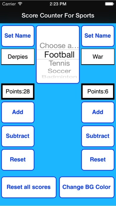 Emulate iPhone app Score Counter For Sports using MyAndroid