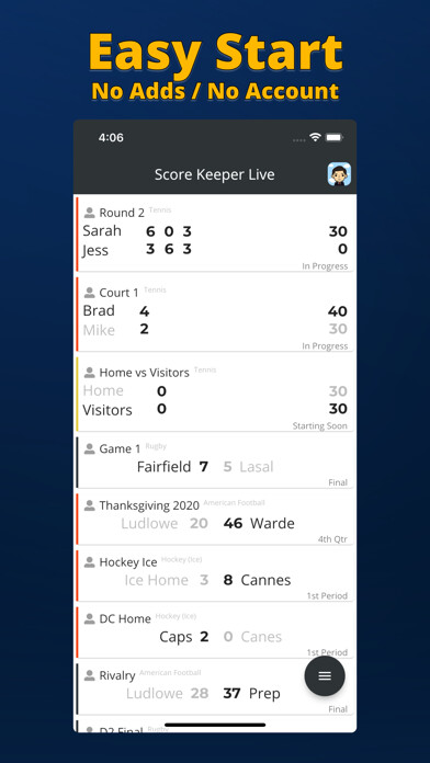 Emulate iPhone app Score Keeper Live using MyAndroid