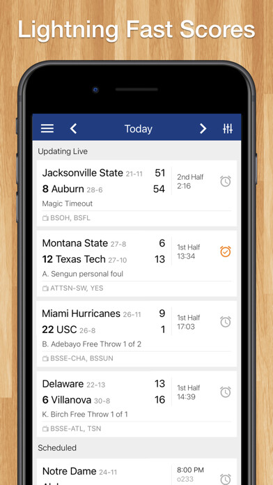 Emulate iPhone app Scores App: College Basketball using MyAndroid
