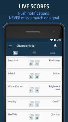 Emulate Android APK Scores for EFL Championship. England Second League