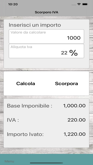 Emulate iPhone app Scorporo e conteggio IVA using MyAndroid Emulate iPhone app Scorporo e conteggio IVA using MyAndroid