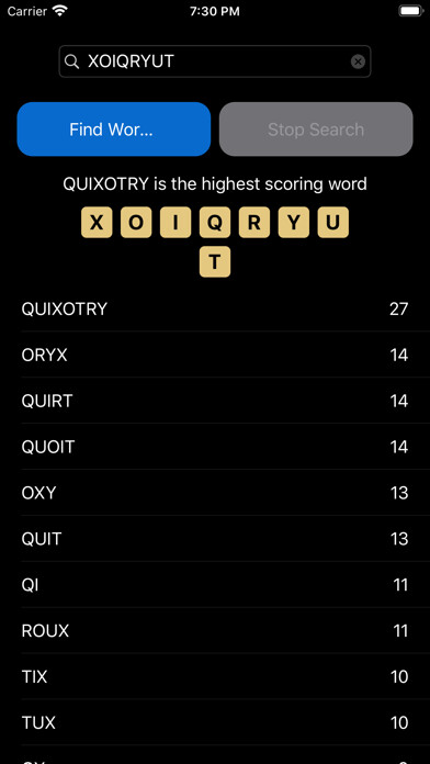 Emulate iPhone app Scrabble Word Searcher using MyAndroid