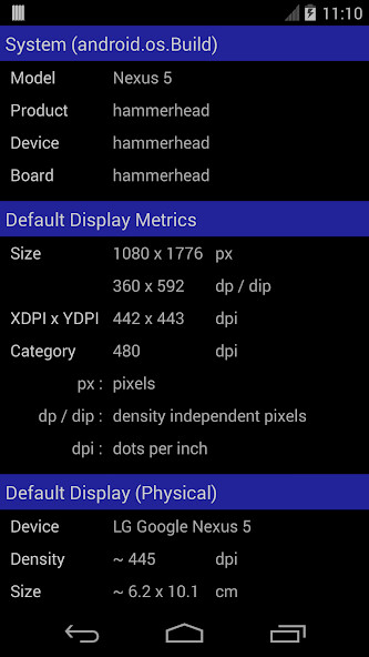 Run android online APK Screen Size / DPI and Dev Info from MyAndroid or emulate Screen Size / DPI and Dev Info using MyAndroid