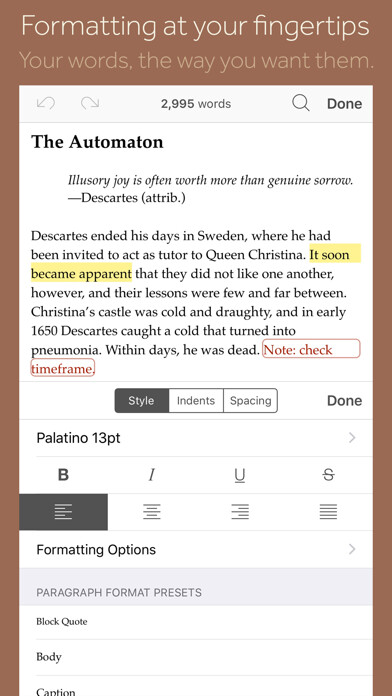 Emulate iPhone app Scrivener using MyAndroid