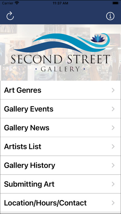 Emulate iPhone app Second Street Gallery using MyAndroid