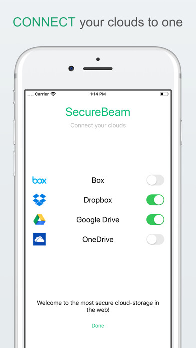 Emulate iPhone app SecureBeam - secure storage using MyAndroid